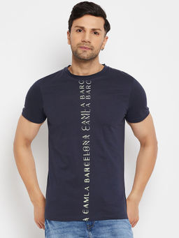 CAMLA - Men Typography Navy T-Shirt