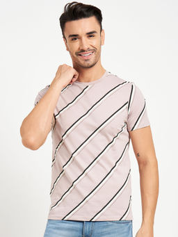 CAMLA - Men Stripes Print Purple T-Shirt