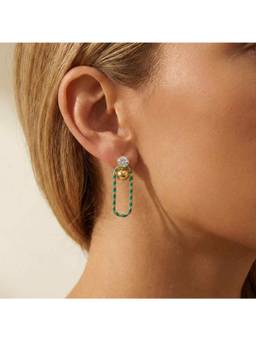 Nishani - 925 Silver Link Green Drop Earrings for Women