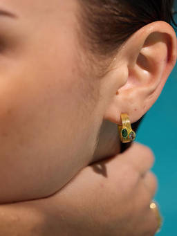 Nishani - 925 Silver Emerald Hoop Earrings for Women