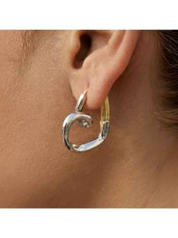 Nishani - 925 Silver Mixed Metal Heart Hoop Earrings for Women