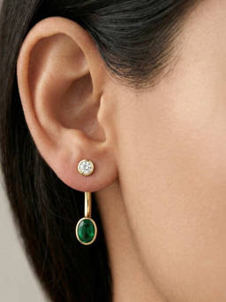Nishani - 925 Silver Front-Back Emerald Drop Earrings For Women