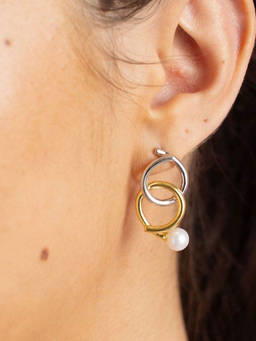 Nishani - 925 Silver Dual-Tone Knot-A-Pearl Dropped Earrings For Women