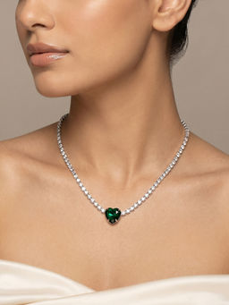 Joker and Witch - Joker & Witch Heartlet Green Stone Silver Adjustable Necklace