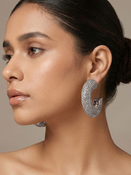 Joker and Witch - Joker & Witch Maribel Silver Bling Hoop White Stone Earrings