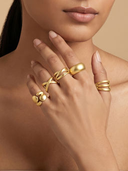 Joker and Witch - Joker & Witch Torika Molten Pearl Gold Adjustable Silver Rings (Pack Of 5)