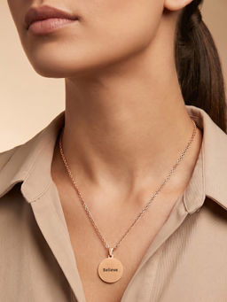Joker and Witch - Joker & Witch Believe Rose Gold Womens Round Mantra Necklace