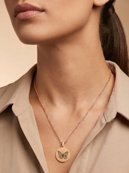 Joker and Witch - Joker & Witch Butterfly Rose Gold Womens Round Mantra Necklace