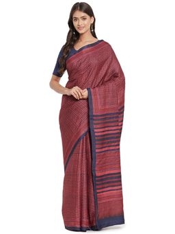Fabindia - Magenta Hand Block Print Silk Sari