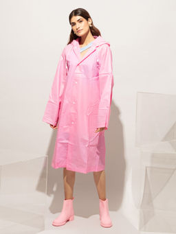 Twenty Dresses by Nykaa Fashion - Pink Solid Long Length Raincoat