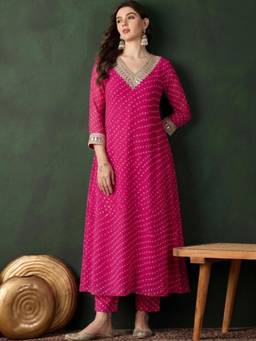 Gahan - Embellished Fuchsia Pink Kurta with Pant