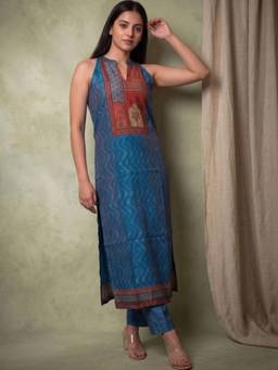 Gahan - Geometric Printed Blue Kurta with Pant