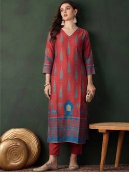 Gahan - Midnight Maroon V Neck Kurta with Pant