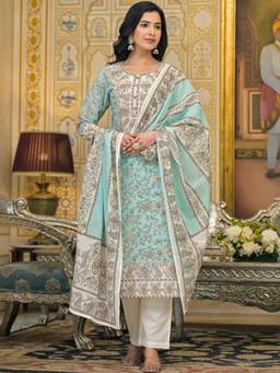 Gahan - Women Floral & Paisely Printed Blue Kurta with Pant & Dupatta