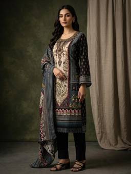 Gahan - Women Ethnic Floral Mirror Printed Pakistani Multi-Color Kurta with Pant & Dupatta