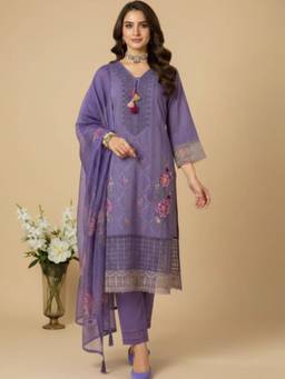 Gahan - Women Floral Motif Thread Printed Purple Kurta with Pant & Dupatta