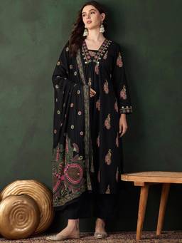 Gahan - Women Ethnic Motifs Embroidered Black Kurta with Pant & Dupatta