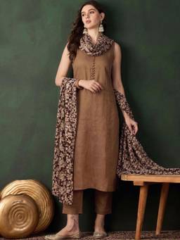 Gahan - The Roasted Mocha Women's Brown Kurta with Pant & Dupatta
