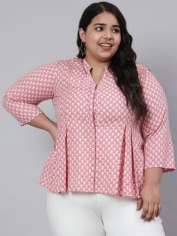 Jaipur Kurti - Casual Printed Women Pink & White Top