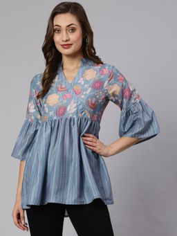 Jaipur Kurti - Casual Printed Women Grey Top