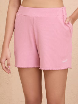 Nykd by Nykaa - Summer Essential Soft and Comfy Breathable Rib Lounge Shorts-NYS910-Pink