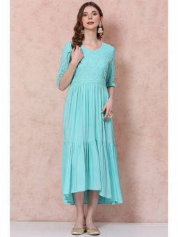 Rangriti - Sea Green Viscose Rayon Tired Dress