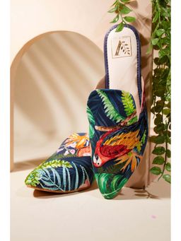 House of Vian - Navy Blue Parrot Paradise Mules