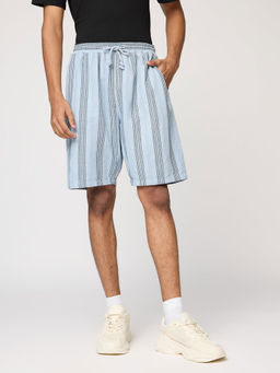 FREAKINS - Bright Blue Striped Mens Bermuda Shorts