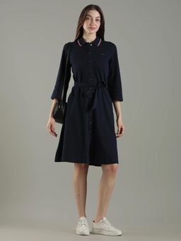 Tommy Hilfiger - Cotton Polo Collar Shirt Dress with Belt - Navy Blue