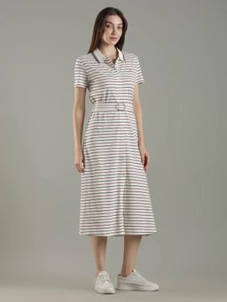 Tommy Hilfiger - Cotton Polo Collar Shirt Dress with Belt - Off White