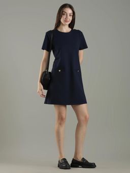 Tommy Hilfiger - Cotton Round Neck Shift Dress - Navy Blue
