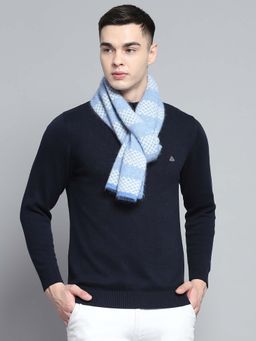 Monte Carlo - Men Pure Wool Stripes Blue Muffler