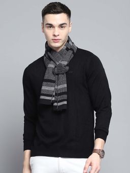 Monte Carlo - Men Wool Blend Stripes Black Muffler