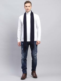 Monte Carlo - Men Pure Wool Solid Navy Blue Muffler