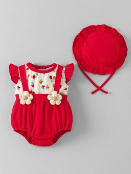 Hopscotch - Floral Applique Onesie with Hat