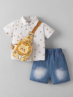 Hopscotch - Lion Collared Denim Short Set