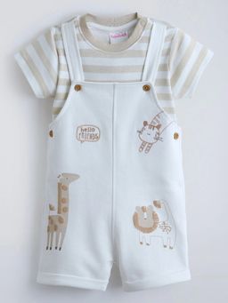 Hopscotch - Animal Embroidery Dungaree with T-Shirt