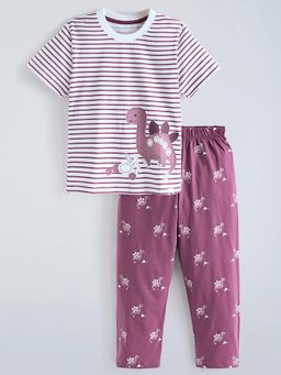 Hopscotch - Dino Striped Cotton T-Shirt with Pyjamas