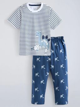 Hopscotch - Dino Striped Cotton T-Shirt with Pyjamas