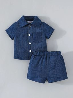 Hopscotch - Collared Denim Patch Short Set