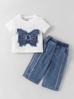 Hopscotch - Butterfly Patchwork Top and Denim Jeans