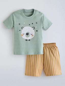 Hopscotch - Teddy Striped Cotton Short Set