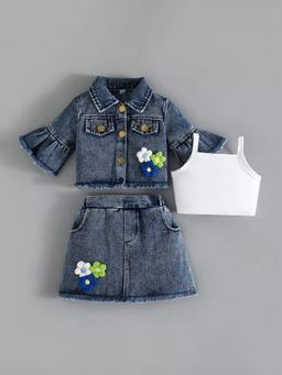 Hopscotch - Floral Applique Denim Skirt Set