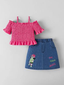 Hopscotch - Smocked Top and Denim Skirt