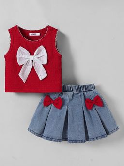 Hopscotch - Bow Applique Textured Skirt Set