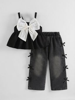 Hopscotch - Bow Applique Lace Jeans Set