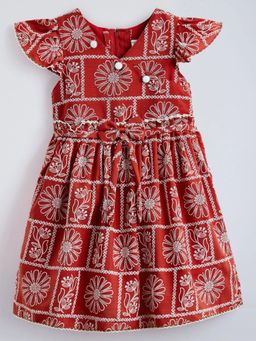 Hopscotch - Bow Applique Pearl Floral Dress