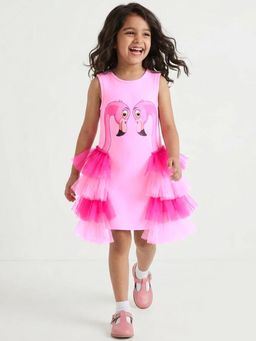 Hopscotch - Flamingo Ruffled Dress