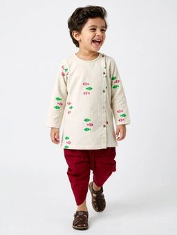 Hopscotch - Fish Embroidery Dhoti Kurta Set