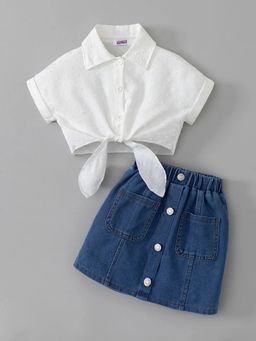 Hopscotch - Tie-up Shirt and Denim Skirt